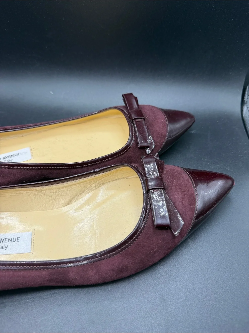 Anne Klein Burgundy Pointed Toe Flats with Bow